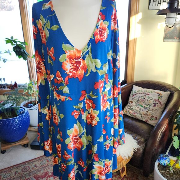 25156 Forever 21 + Blue Floral Fit n Flare Skater Dress 3X - Picture 1 of 10